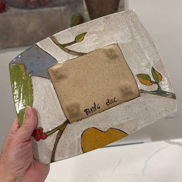 Pottery Artist Signed Bird Design Colorful Rectangle Dish/Tray - Picture 9 of 11